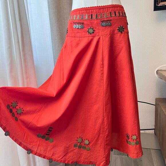 Nell Jeans Boho Women's Orange and Red Skirt - Picture 1 of 8